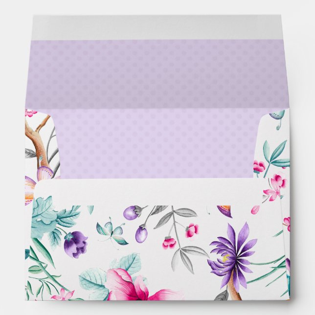 Enveloppe Fleurs violettes et roses | Doublure à points viol (Dos (Bas))