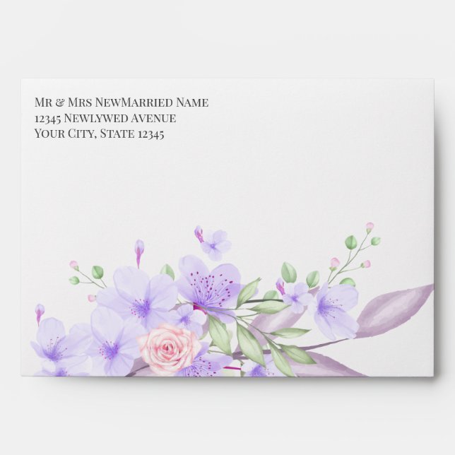 Enveloppe Fleurs violettes et roses pré-traitées (Devant)