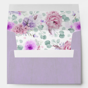 Enveloppe Fleurs violettes roses et poussiéreuses Elégante a