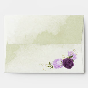 Enveloppe fleurs violettes vert feuille mariage