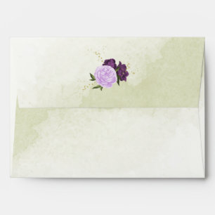 Enveloppe fleurs violettes vert feuille mariage
