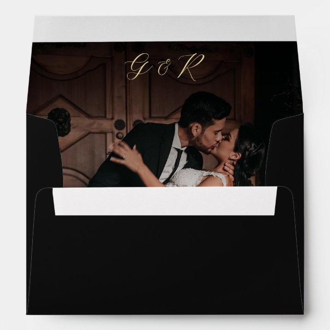 Enveloppe Flexibilité foncée Script photo Monogramme Mariage (Dos (Bas))
