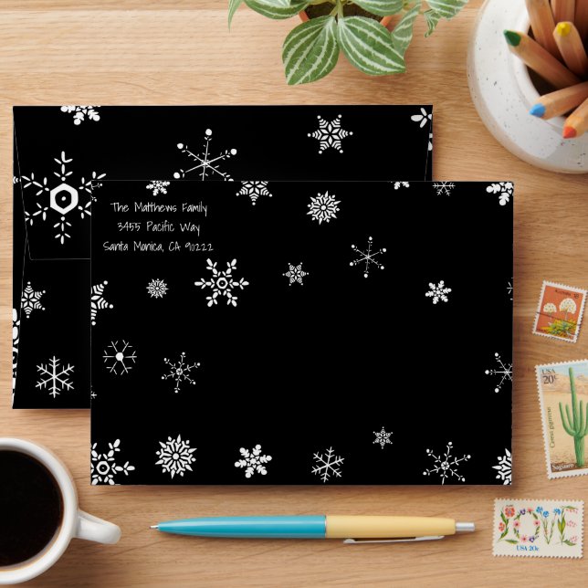 Enveloppe Flocon de neige noir avec Tartan (Desk)