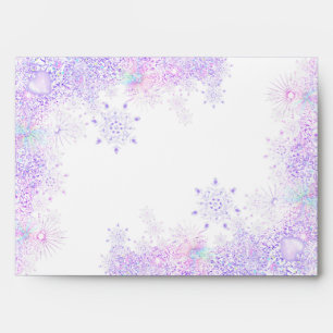 Enveloppe flocon de neige violet clair et coeur étincelant