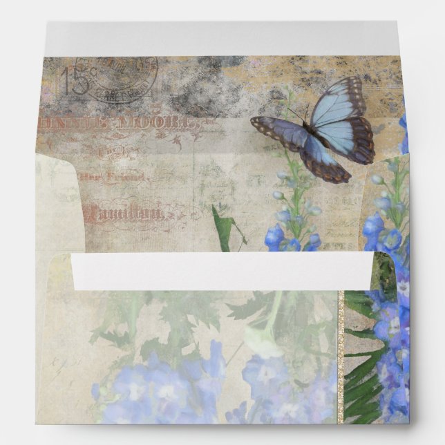Enveloppe Floral A7 Mariage à fleurs bleues à libellules (Dos (Bas))