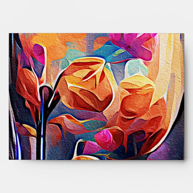 Enveloppe Floral Abstract Art Orange Red Blue Flowers (Devant)