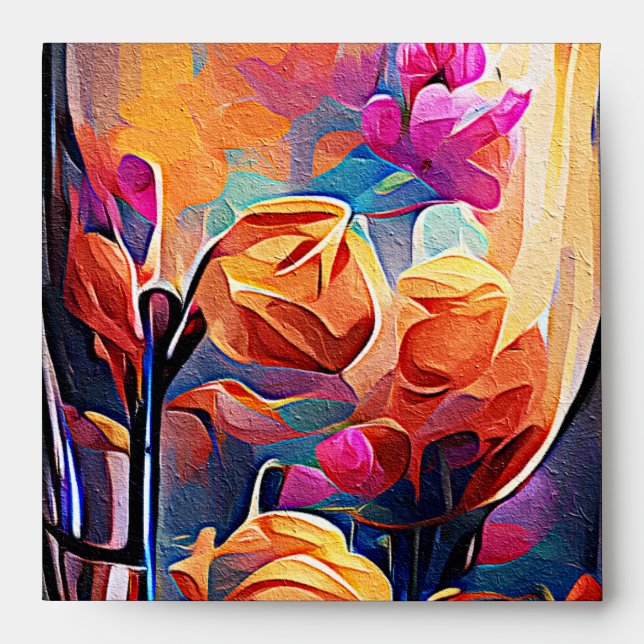 Enveloppe Floral Abstract Art Orange Red Blue Flowers (Devant)
