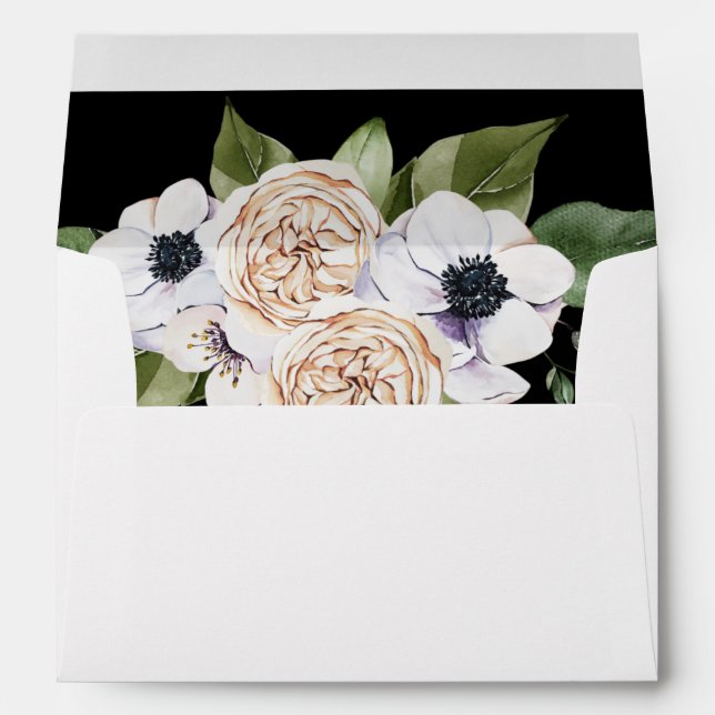 Enveloppe Floral blanc anémone - Noir (Dos (Bas))