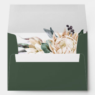 Enveloppe Floral blanc   Faire-part de mariage vert foncé