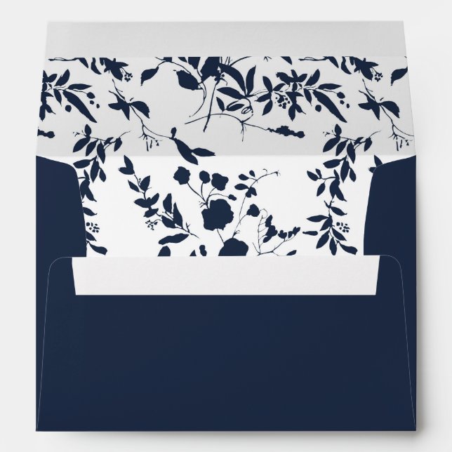 Enveloppe Floral bleu et marine - bleu marine Feuille partou (Dos (Bas))
