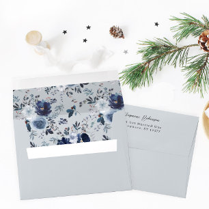 Enveloppe Floral bleu et marine - gris bleu à l'extérieur