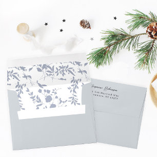 Enveloppe Floral bleu et marine - gris bleu Feuille