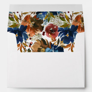 Enveloppe Floral bleu marine, orange et automne Brown