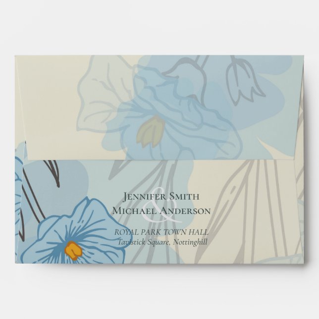Enveloppe Floral bleu moderne Mariage Abstrait (Dos (Haut rabat))