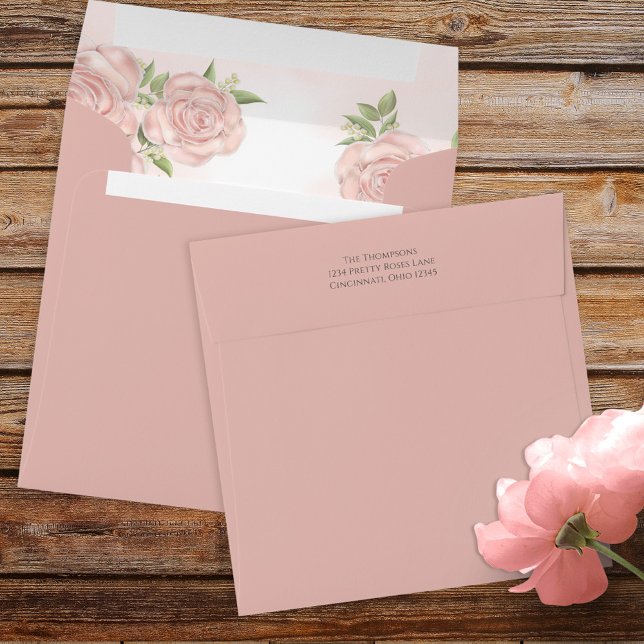 Enveloppe Floral Blush rose Aquarelle Roses Carré simple (Créateur téléchargé)