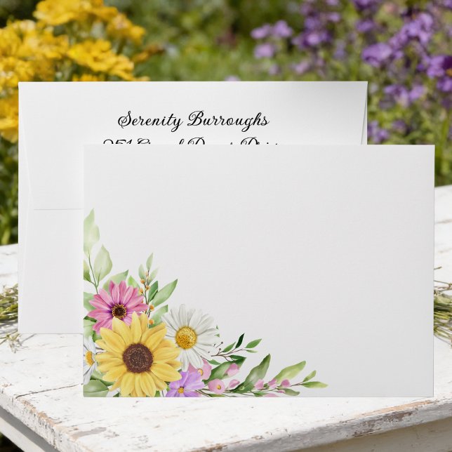 Enveloppe Floral Boho Sunflower Daisy Wildflowers Wedding (Créateur téléchargé)