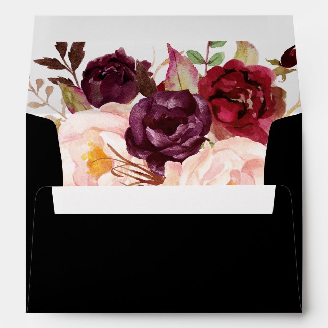 Enveloppe Floral Bourgogne | Mariage de calligraphie romanti (Dos (Bas))
