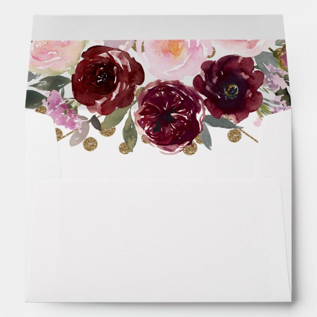 Enveloppe Floral Bourgogne Parties scintillant or Mariage gé (Dos (Bas))