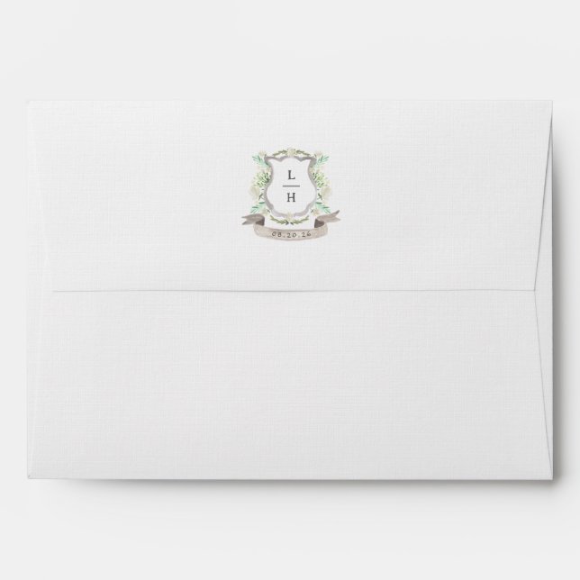 Enveloppe Floral Crest Aquarelle Monogramme Mariage (Dos (Haut rabat))