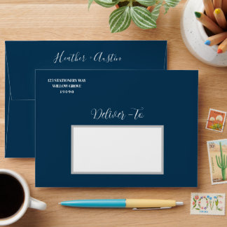 Enveloppe Floral Dark Navy Bleu Mariage Botanique