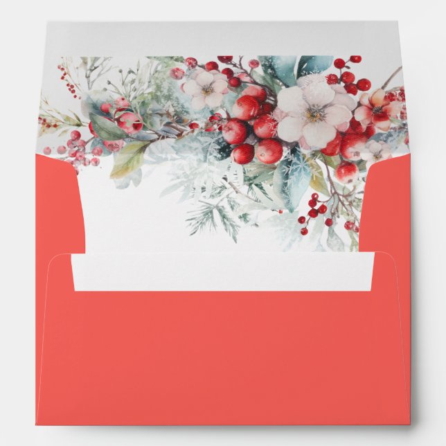Enveloppe Floral d'hiver Mariage rouge (Dos (Bas))