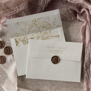 Enveloppe Floral doré Faire-part de mariage crème et or