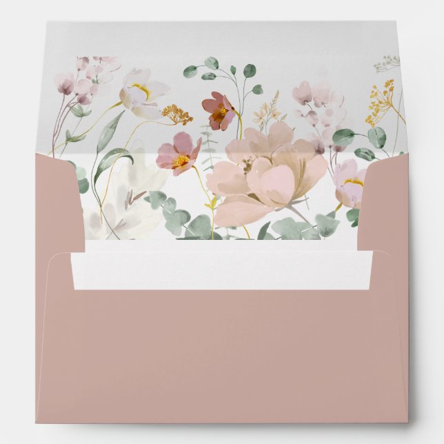 Enveloppe Floral Dusty Rose Foliage Aquarelle Élégante (Dos (Bas))