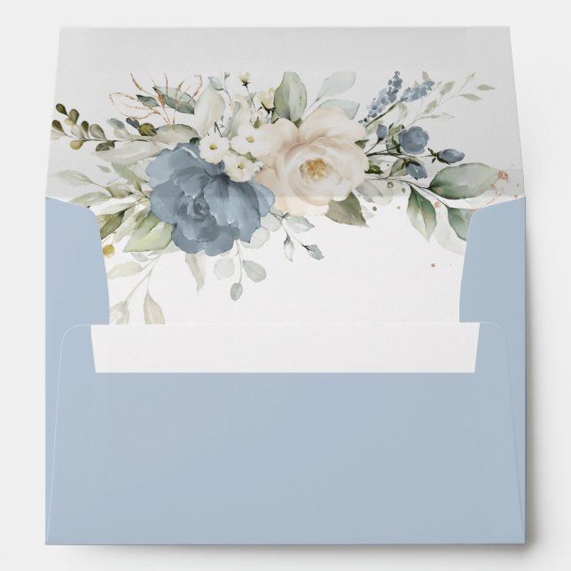 Enveloppe Floral Elegant Dusty Blue White Wedding Envelope (Dos (Bas))