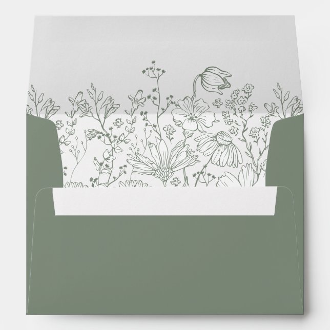 Enveloppe Floral Élégant Mariage vert olive (Dos (Bas))