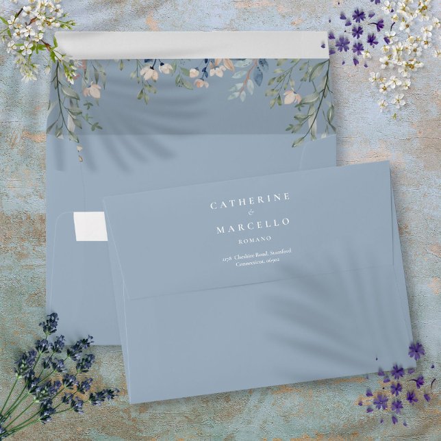 Enveloppe Floral Fleur sauvage Dusty Blue Adresse de retour (Floral Wildflowers Dusty Blue Return Address Envelope)