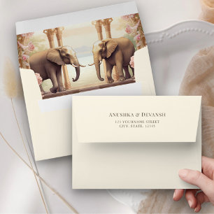 Enveloppe Floral Garden Elephants Indian Cream Mariage