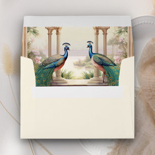 Enveloppe Floral Garden Peacocks Crème Mariage indien