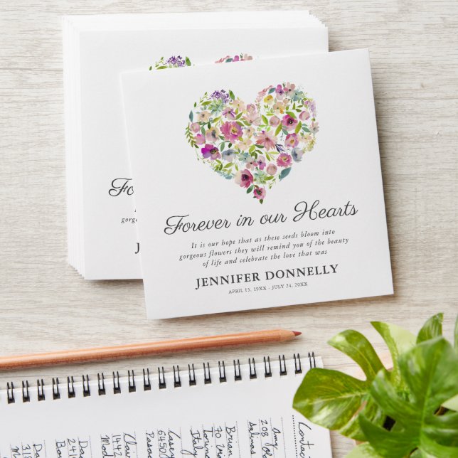 Enveloppe Floral Heart Seed Packet Funeral Favoriser (Stacked)