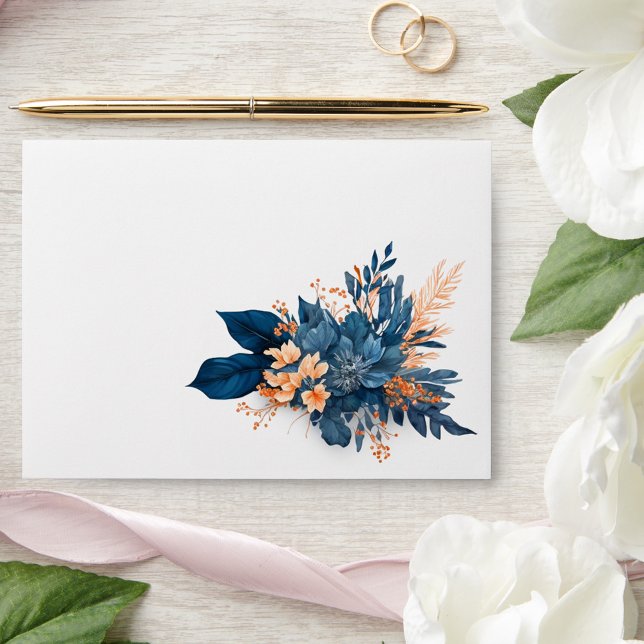 Enveloppe Floral Indigo rouille Mariage moderne (Floral Indigo Rust Modern Wedding Envelope)
