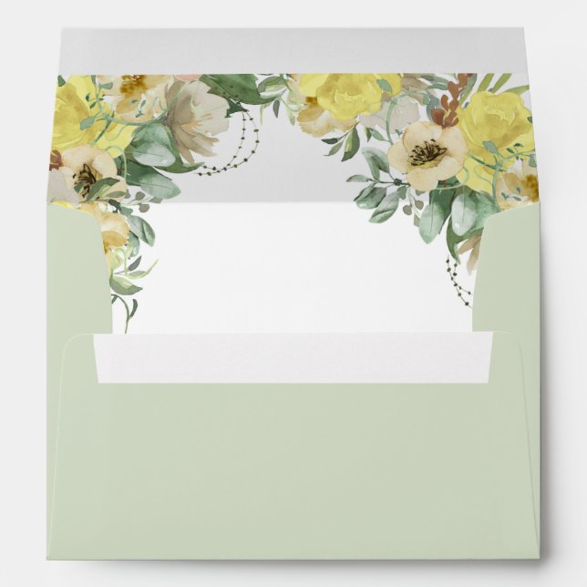 Enveloppe Floral jaune et vert Sage (Dos (Bas))