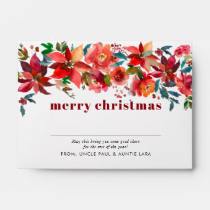 Enveloppe Floral moderne Rouge Festif Joyeux argent de Noël