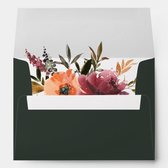 Enveloppe Floral Orange Bourgogne | Faire-part de mariage ve (Dos (Bas))