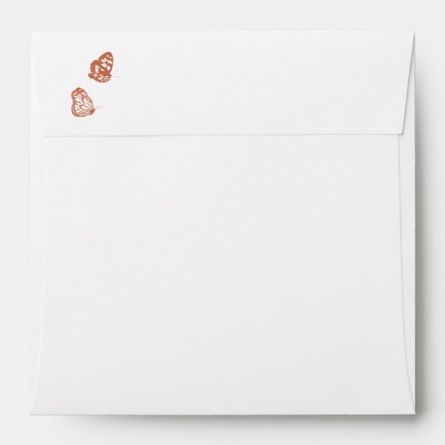 Enveloppe Floral Papillon Jardin Terracotta Carré Mariage (Dos (Haut rabat))