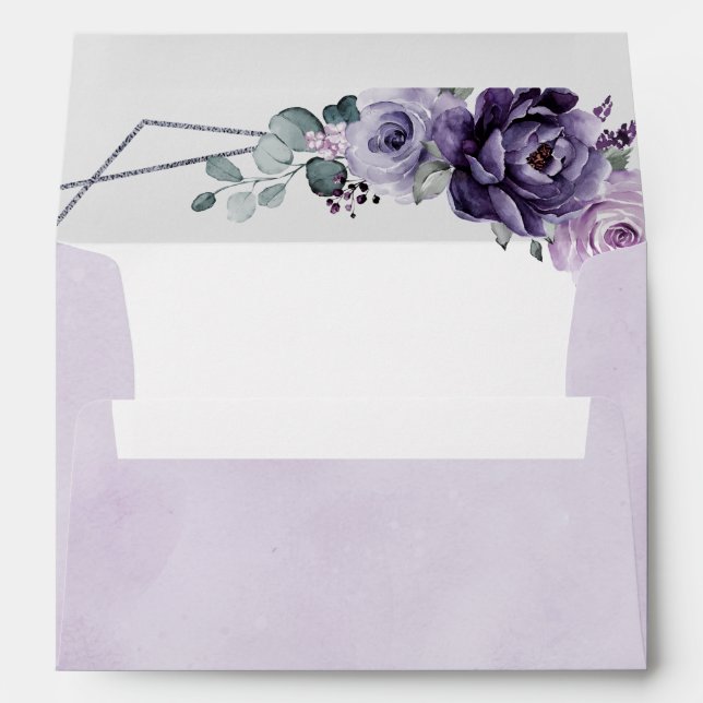 Enveloppe Floral Plum violet Argent Floroms Mariage géométri (Dos (Bas))