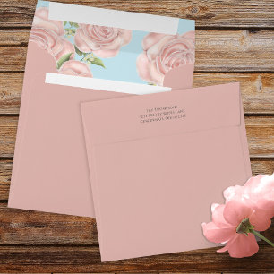Enveloppe Floral Pretty Rose Aquarelle Rose Carré bleu