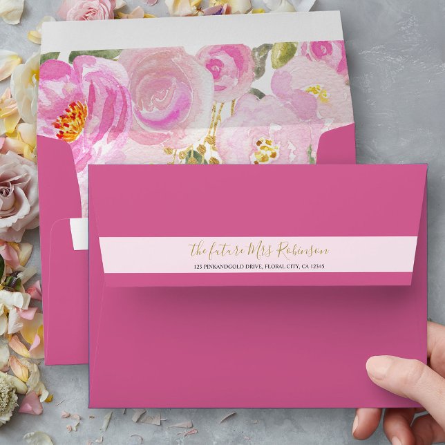 Enveloppe Floral rose avec Fête des mariées d'adresse de ret (Envelopes from my Pink and Gold Watercolor Floral Bridal Shower Collection)