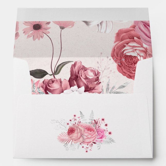 Enveloppe Floral rose et argent (Dos (Bas))