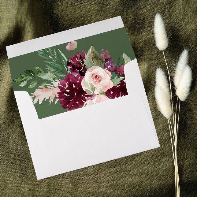 Enveloppe Floral rose et bordeaux 7 - Vert (Créateur téléchargé)