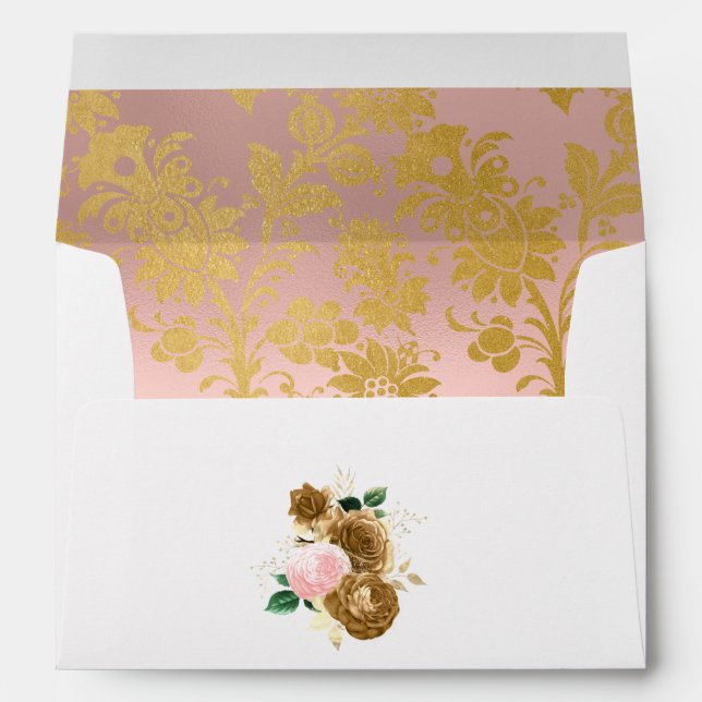 Enveloppe Floral rose et or (Dos (Bas))