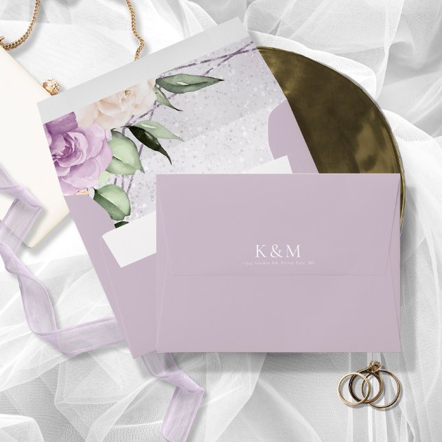 Enveloppe Floral Sparkles Mariage Mauve ID889 (Interior/Back In Situ)