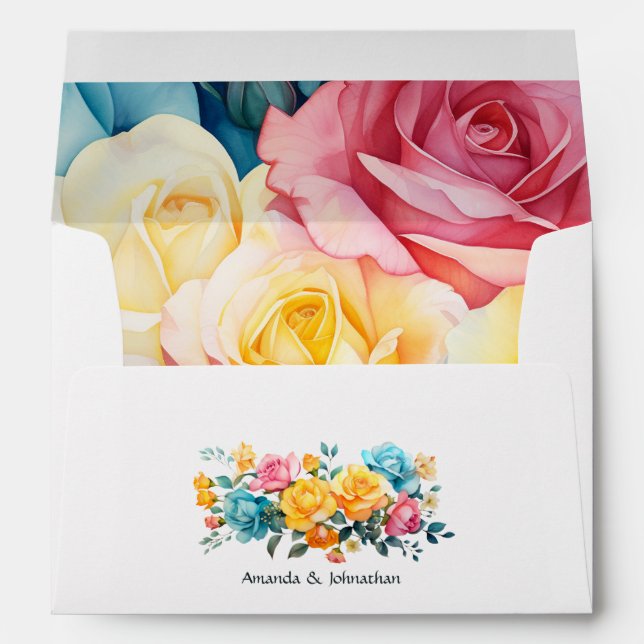 Enveloppe Floral turquoise, jaune et rose (Dos (Bas))