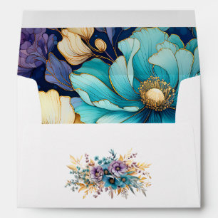 Enveloppe Floral turquoise, pourpre et or