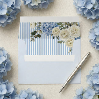 Enveloppe florale aquarelle rayée bleue