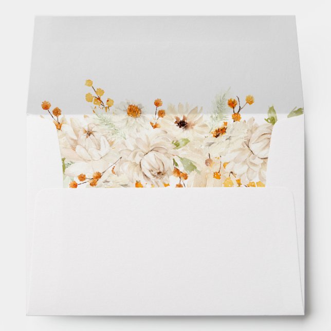Enveloppe florale beige et orange (Dos (Bas))