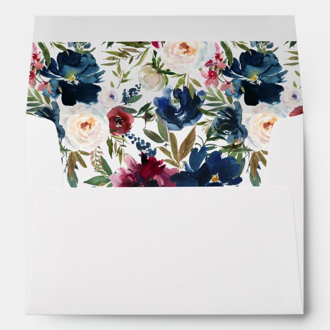 Enveloppe florale bleu marine, blanc et bordeaux (Dos (Bas))